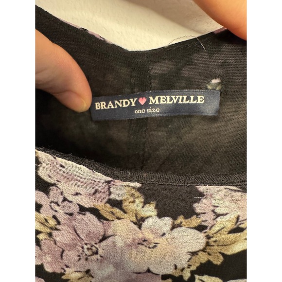 Brandy Melville Whimsygoth Floral Mini Dress Black Pink Spaghetti Strap OS - Picture 5 of 6